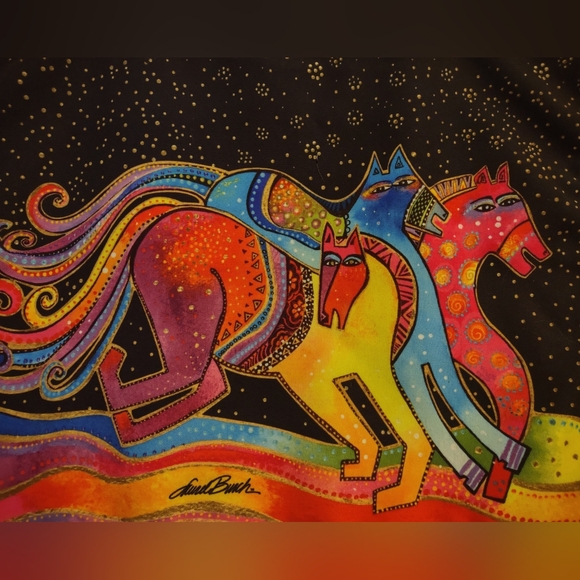 Laurel Burch Large Canvas Shoulder Tote Bag -  Caballos de Colores Design - Picture 3 of 13